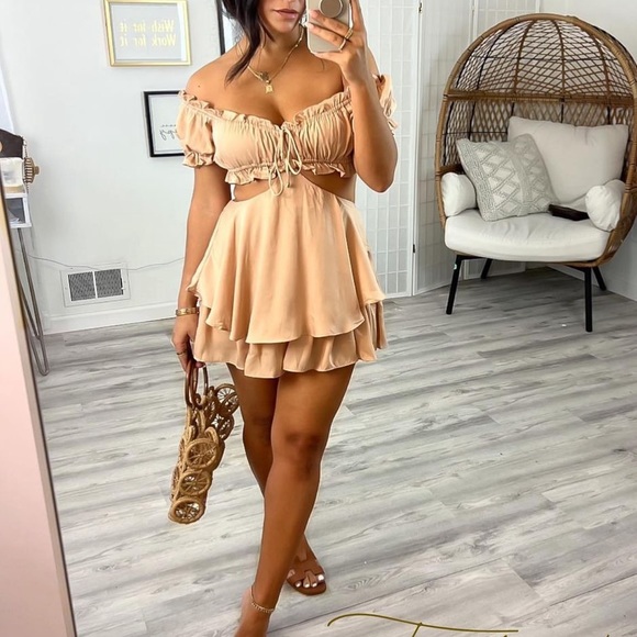 Pants - Nude Off Shoulder Romper